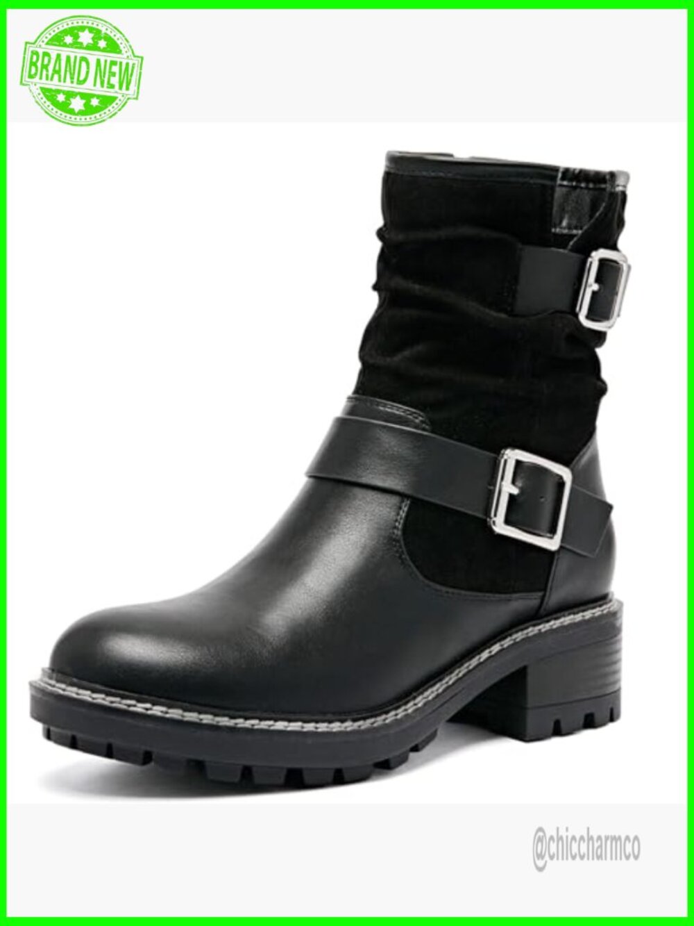 Ankle Boots Women Combat Booties Low Heel Round Toe Side Zip - Picture 3 of 7